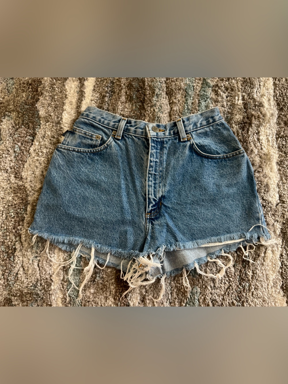 Lauren Jeans Co Denim Frayed Hem High-Waist Women's Shorts - Blue